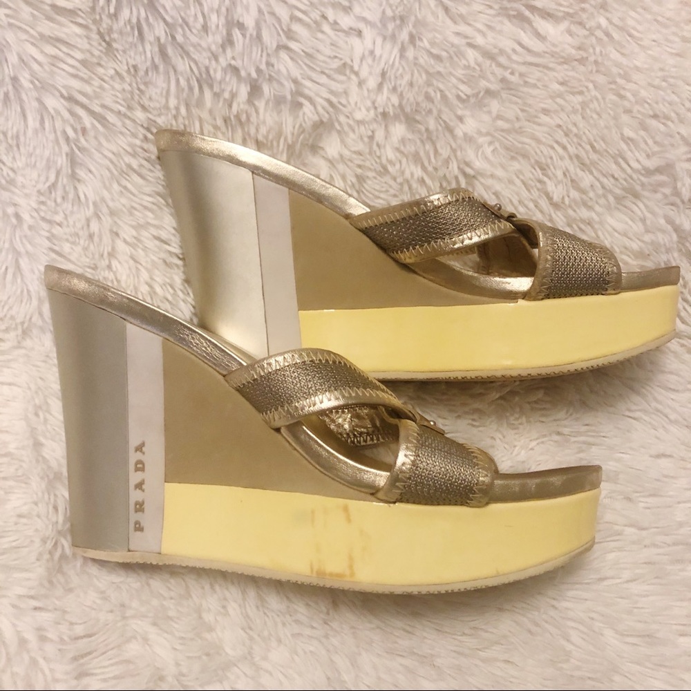 Prada Silver & Yellow Vintage wedge  sandals